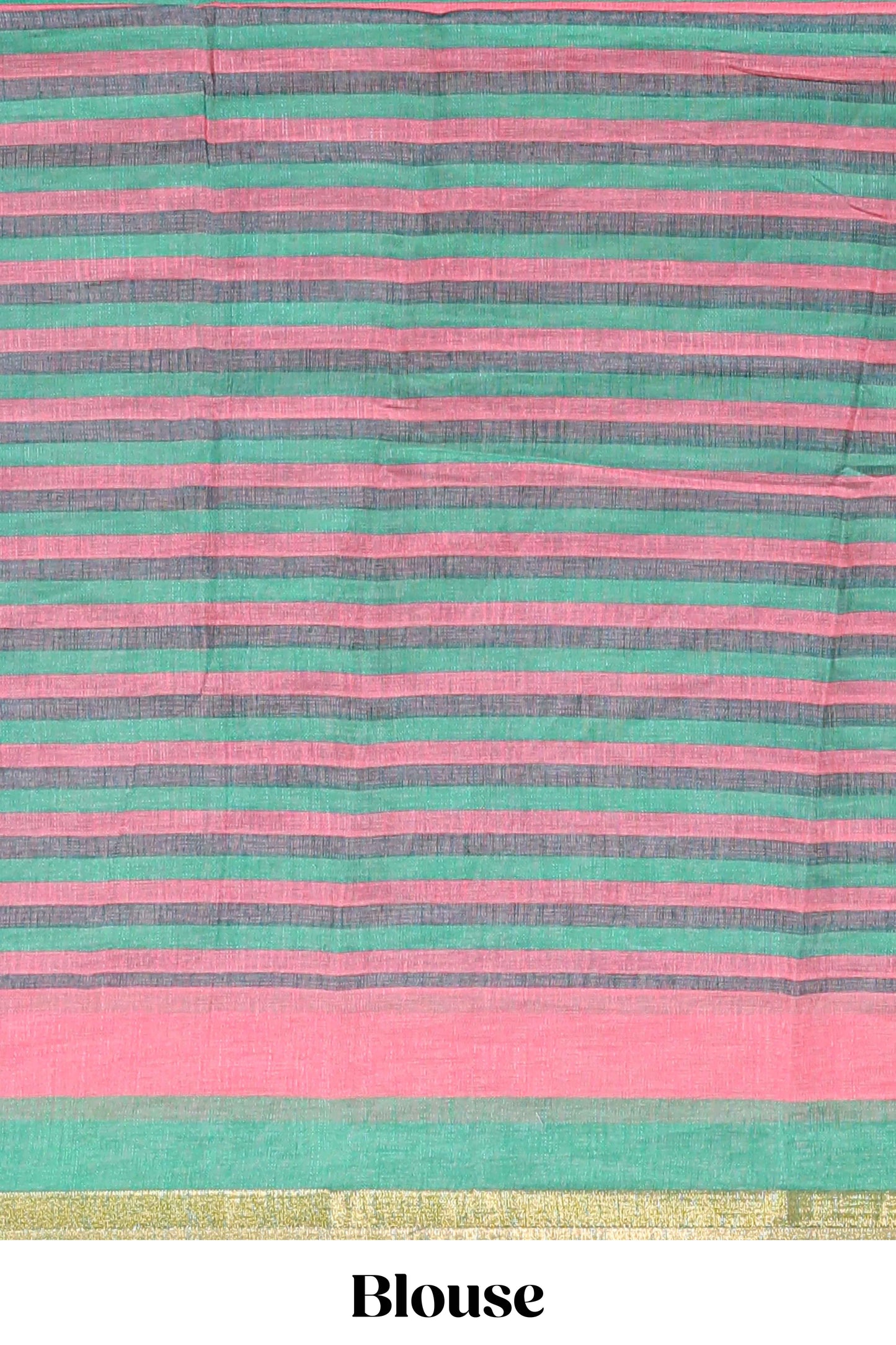 Light green artistic traditional tribal print linen cotton saree with contrast border and striped blouse