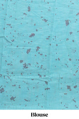 Lavender floral design linen cotton saree with self zari border and contrast blouse