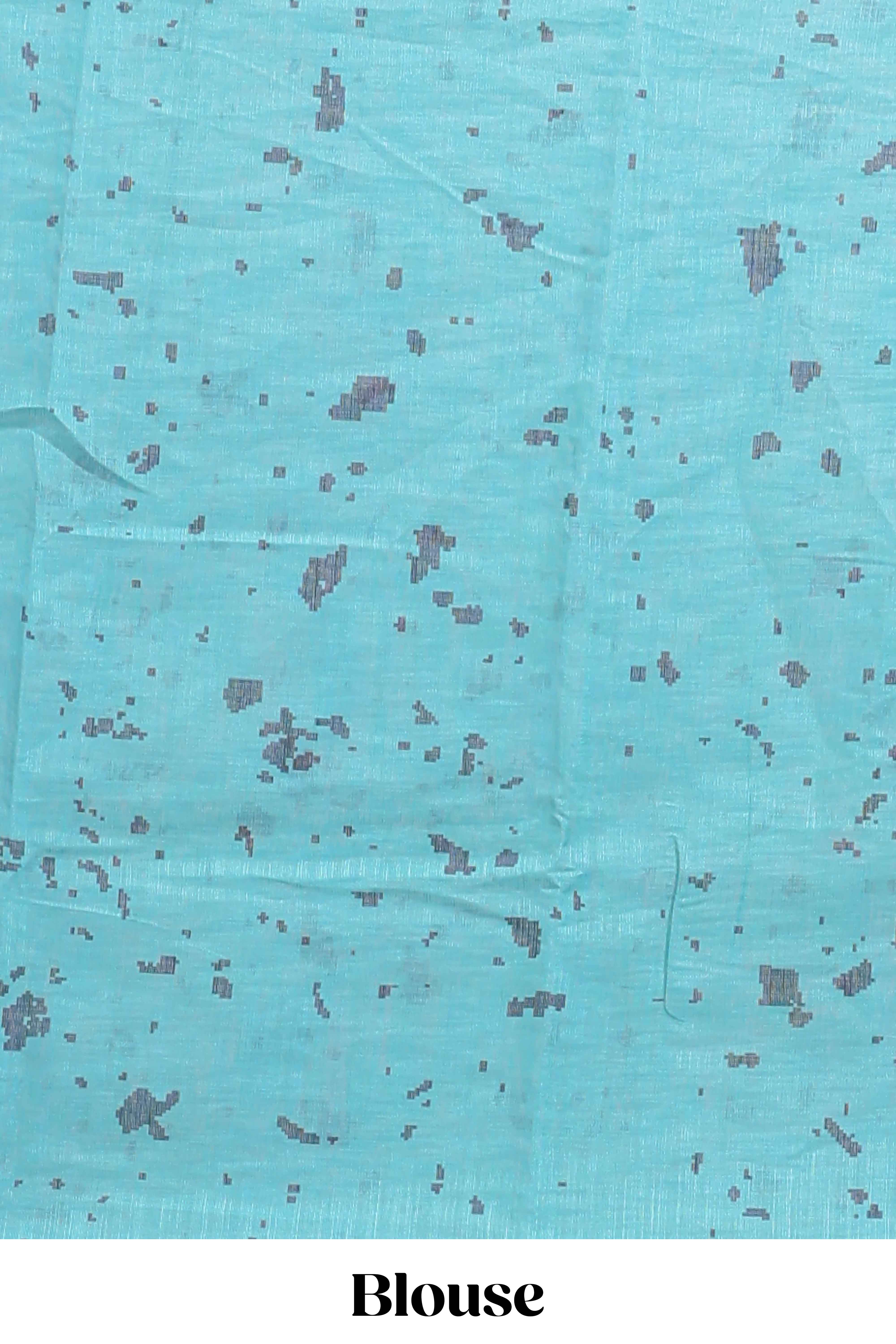 Lavender floral design linen cotton saree with self zari border and contrast blouse