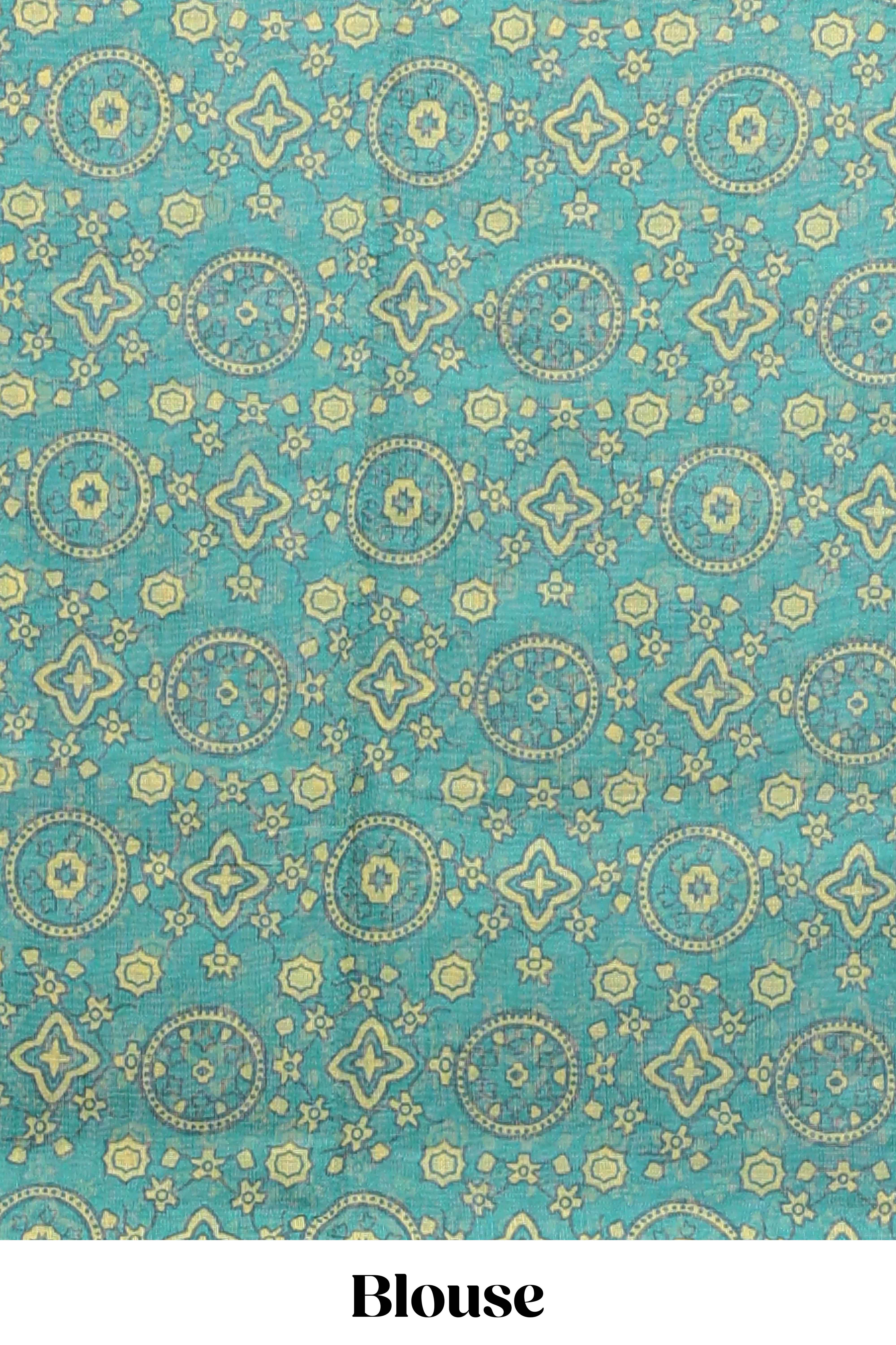 Yellow shibori design linen cotton saree with contrast zari border and printed blouse