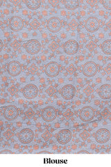 Orange shibori design linen cotton saree with contrast zari border and printed blouse