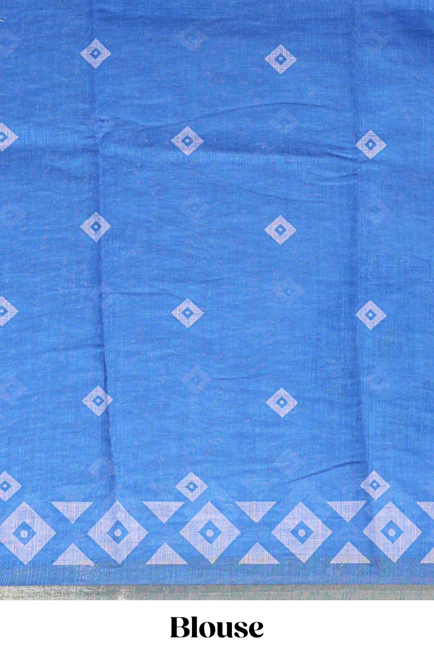 Blue nazar print design linen cotton saree with self zari border and contrast blouse