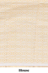 White checked mandala art design linen cotton saree with self zari border and matching blouse
