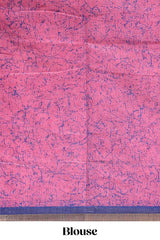 Blue striped & leaf design linen cotton saree with self zari border and contrast blouse