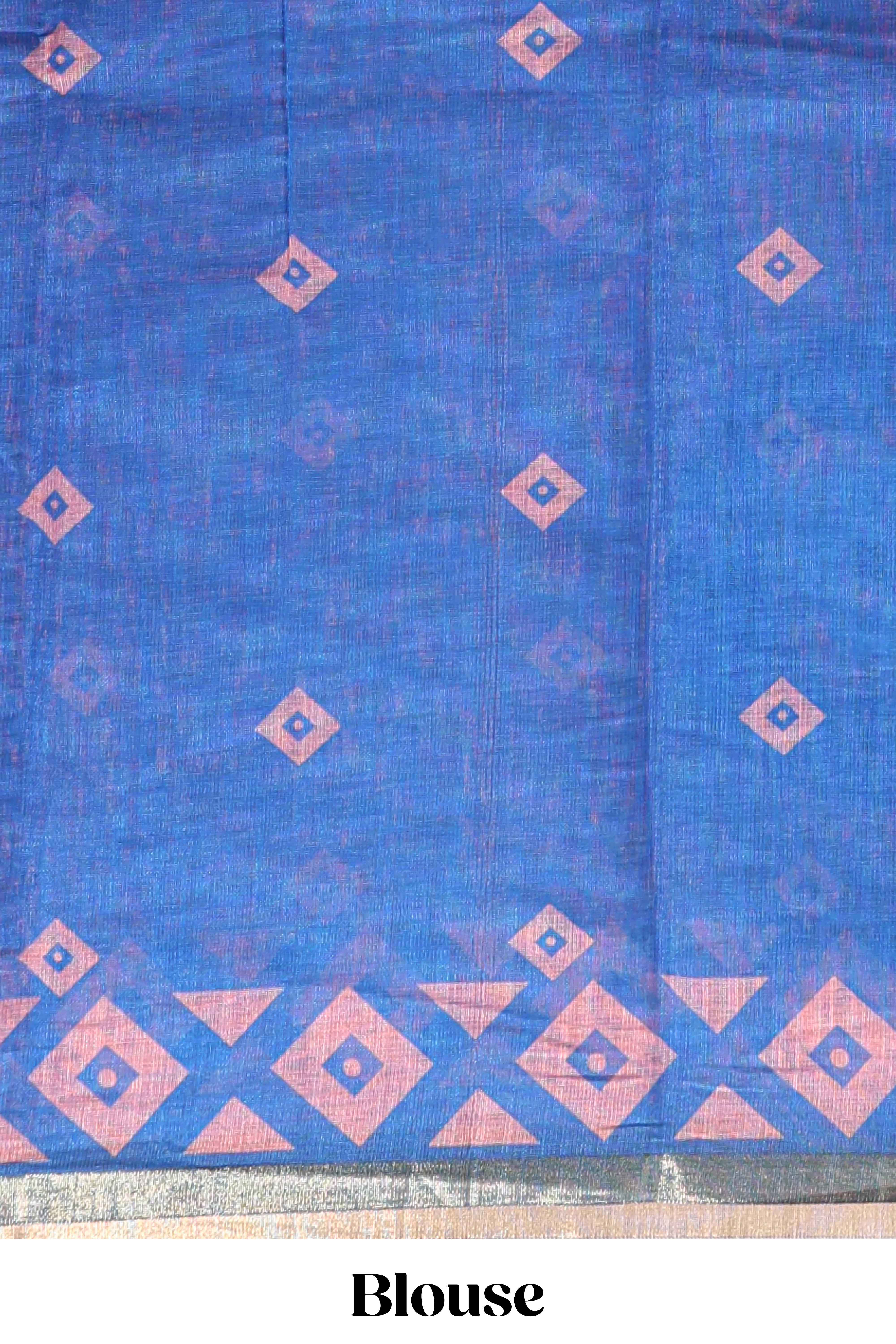 Orange nazar print motifs design linen cotton saree with self zari border and contrast blouse
