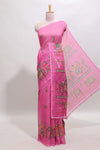 Borderless pink kalamkari style pattachitra art design linen cotton saree with matching blouse