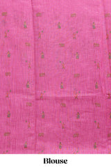 Borderless pink kalamkari style pattachitra art design linen cotton saree with matching blouse