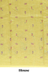 Borderless yellow kalamkari style pattachitra art design linen cotton saree with matching blouse
