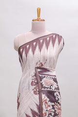 Off white tribal dance dance motifs linen cotton saree with contrast ikkat border and printed pallu