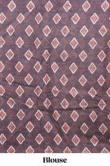 Off white tribal dance dance motifs linen cotton saree with contrast ikkat border and printed pallu