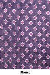 Purple tribal dance dance motifs linen cotton saree with contrast ikkat border and printed pallu