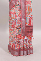 Multi color abstract design linen cotton saree with contrast border and matching blouse