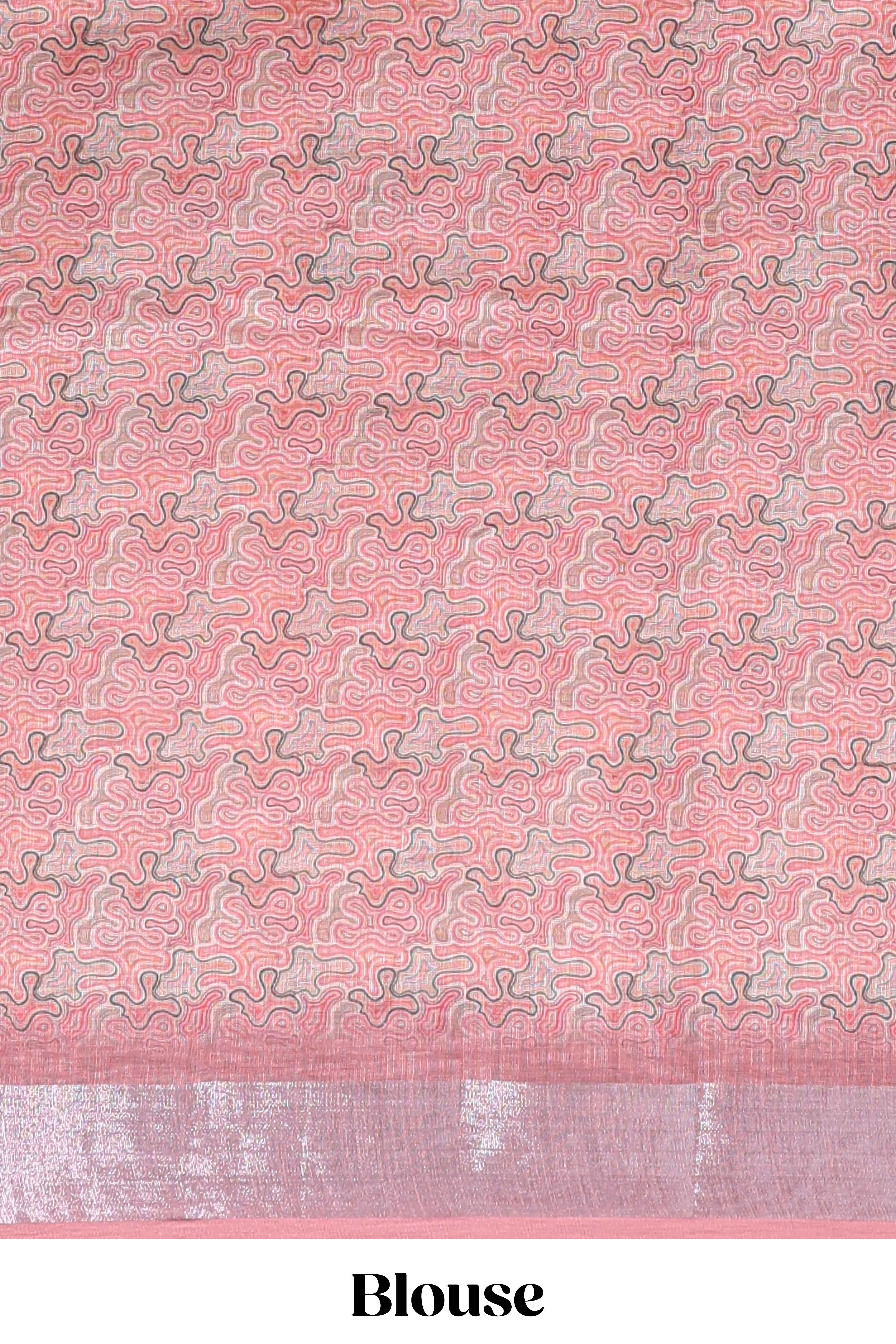 Multi color abstract design linen cotton saree with contrast border and matching blouse
