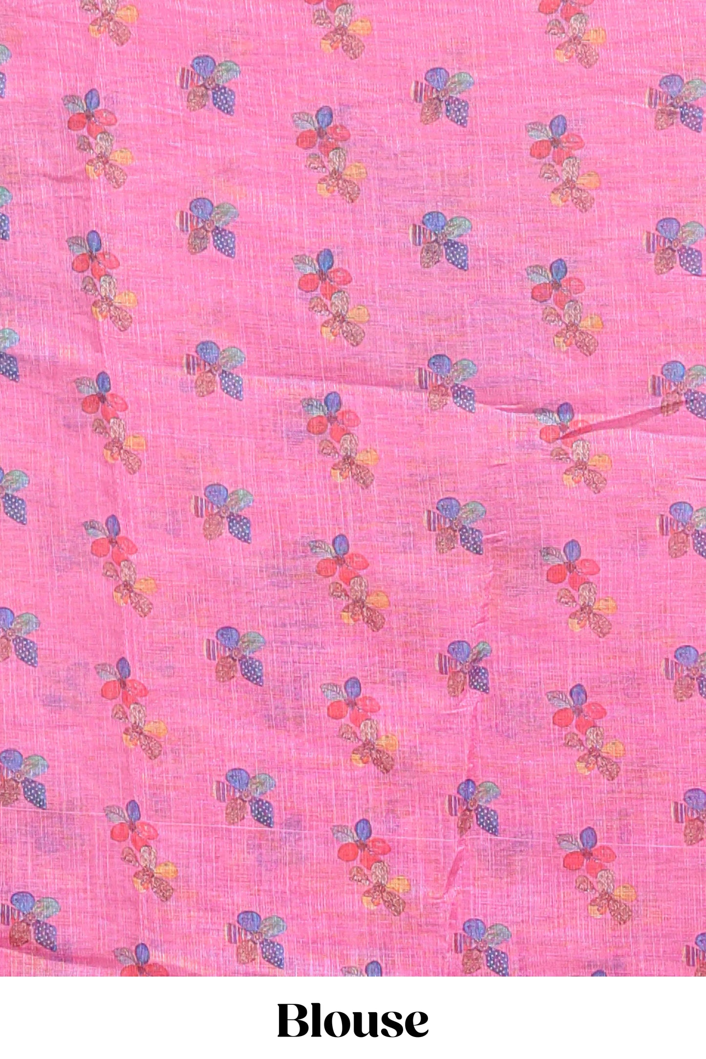 Pink floral design linen cotton saree with scallop border and matching printed blouse