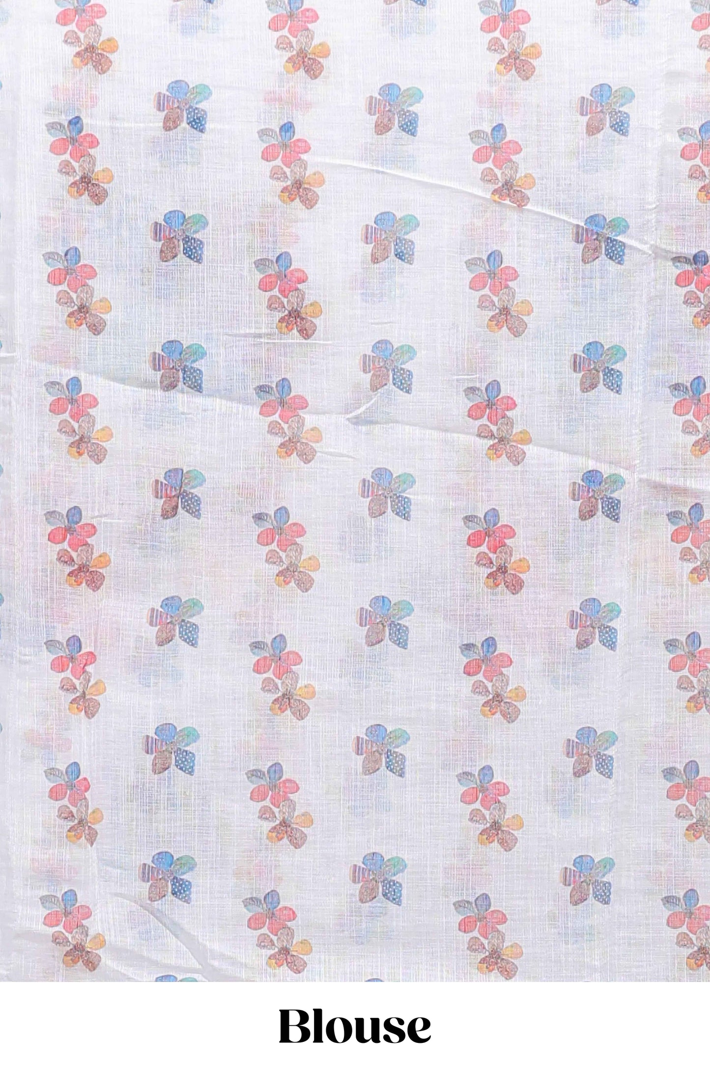 White floral design linen cotton saree with scallop border and matching printed blouse