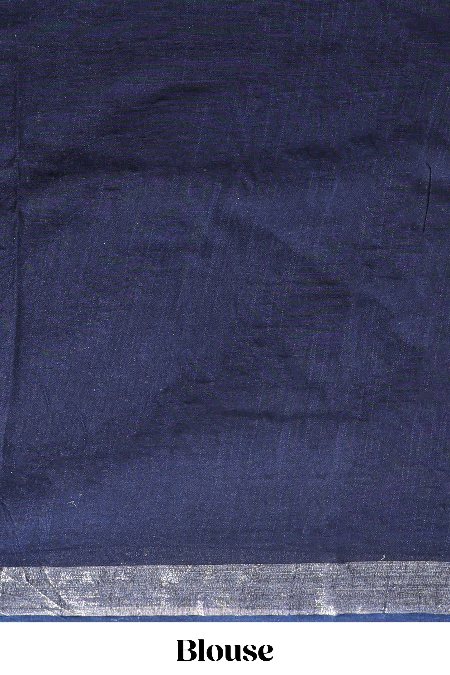 Dark blue floral design linen cotton saree with self zari border and matching plain blouse