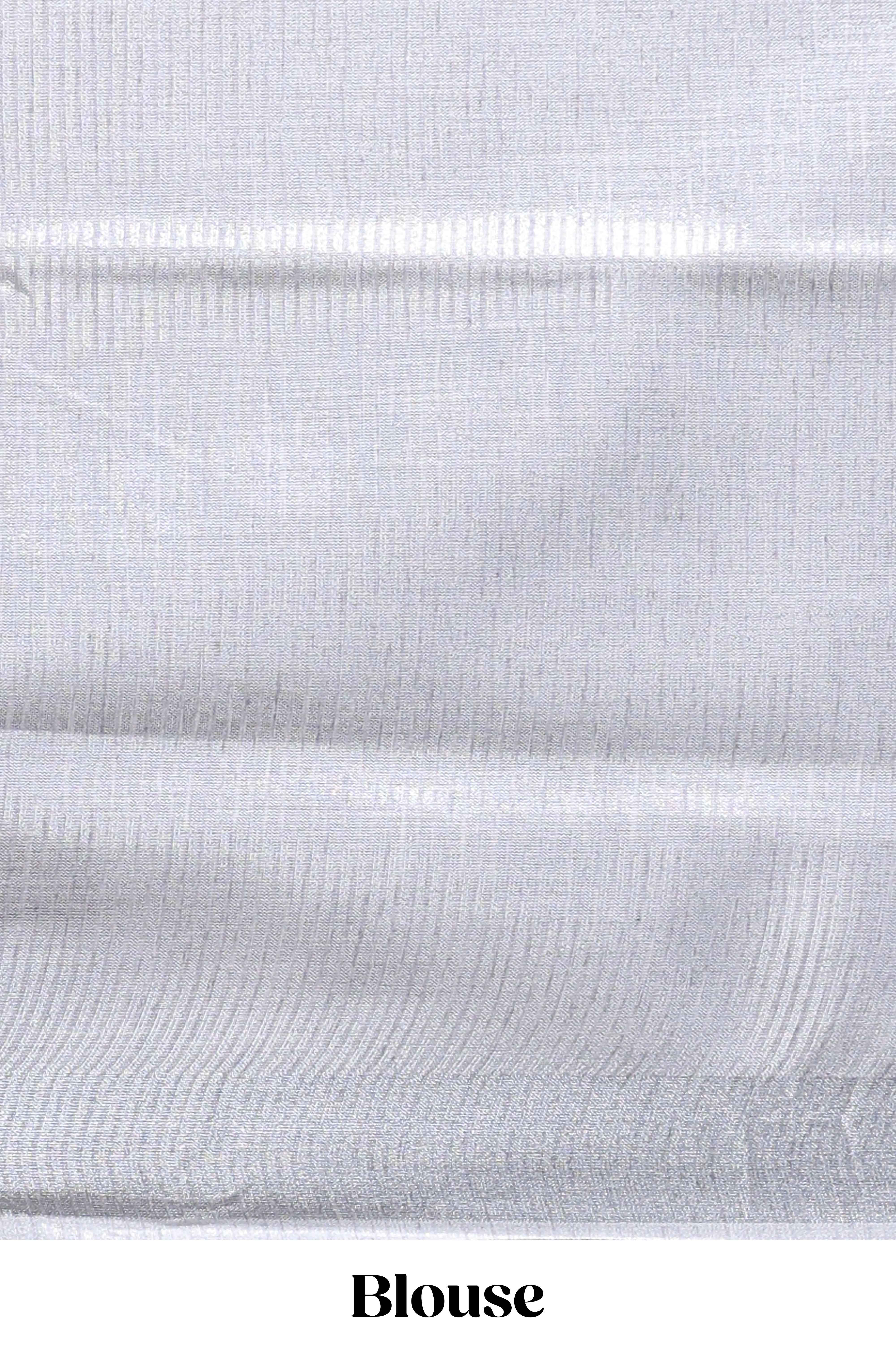 Grey abstract line scribble design linen cotton saree with self zari border and matching plain blouse