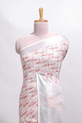 Pink abstract line scribble design linen cotton saree with self zari border and matching plain blouse