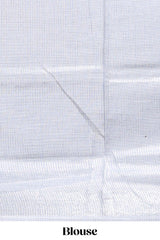 Blue abstract line scribble design linen cotton saree with self zari border and matching plain blouse