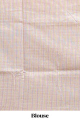 Sandal checked floral design linen cotton saree with self zari border and matching blouse