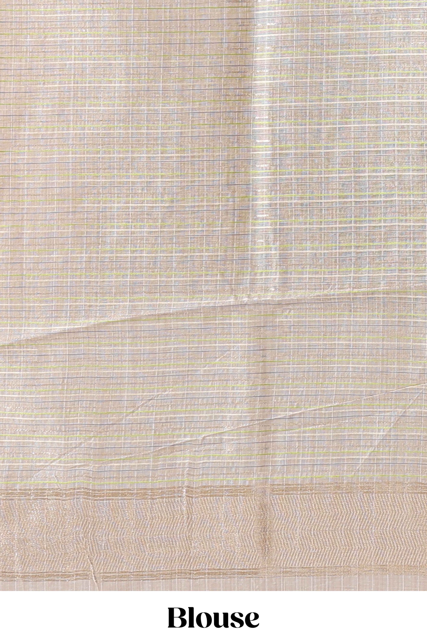 Sandal checked floral design linen cotton saree with self zari border and matching blouse