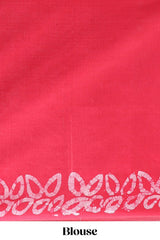 Red floral design linen cotton saree with self zari border and matching blouse