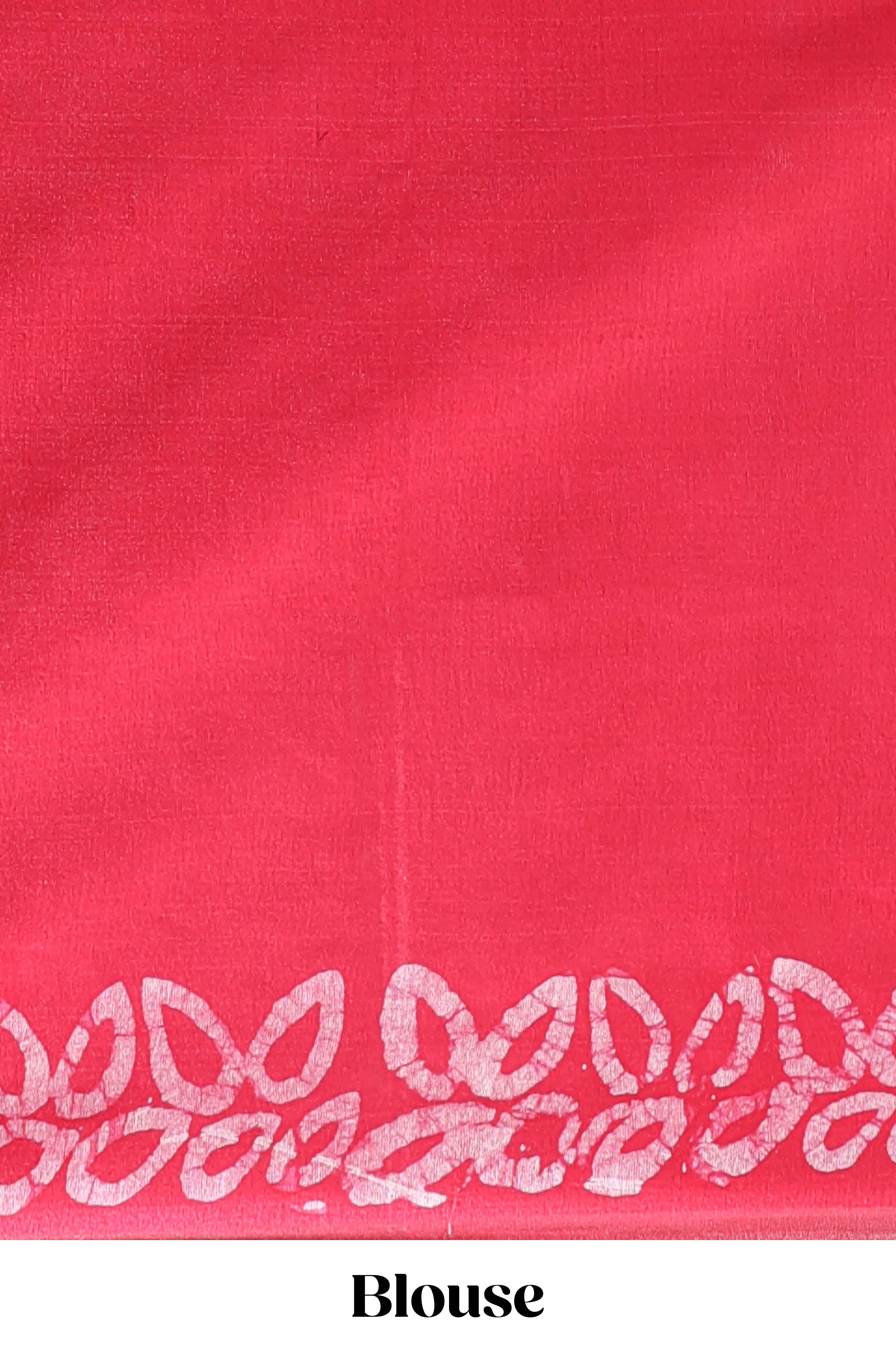 Red floral design linen cotton saree with self zari border and matching blouse