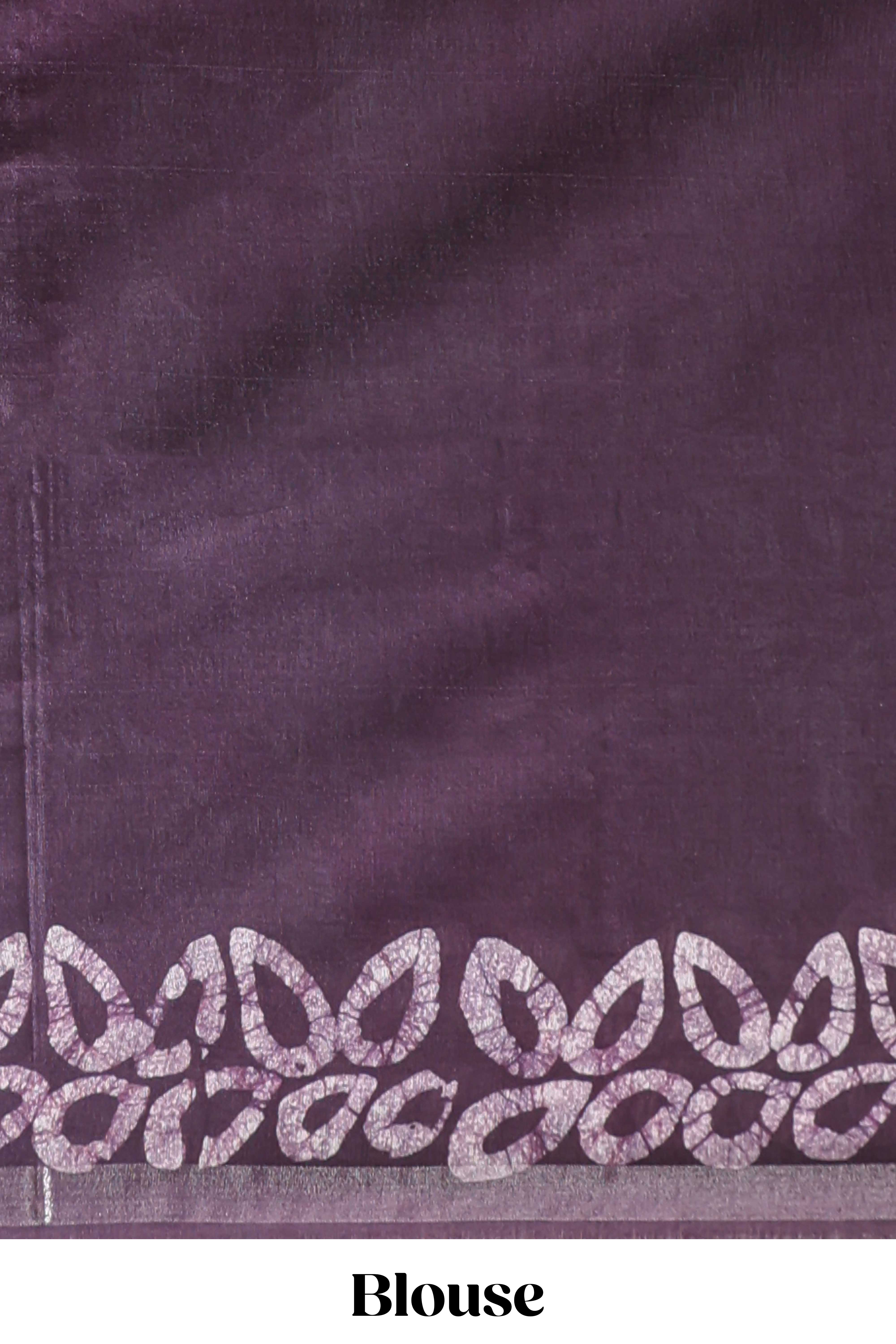 Dark purple floral design linen cotton saree with self zari border and matching blouse