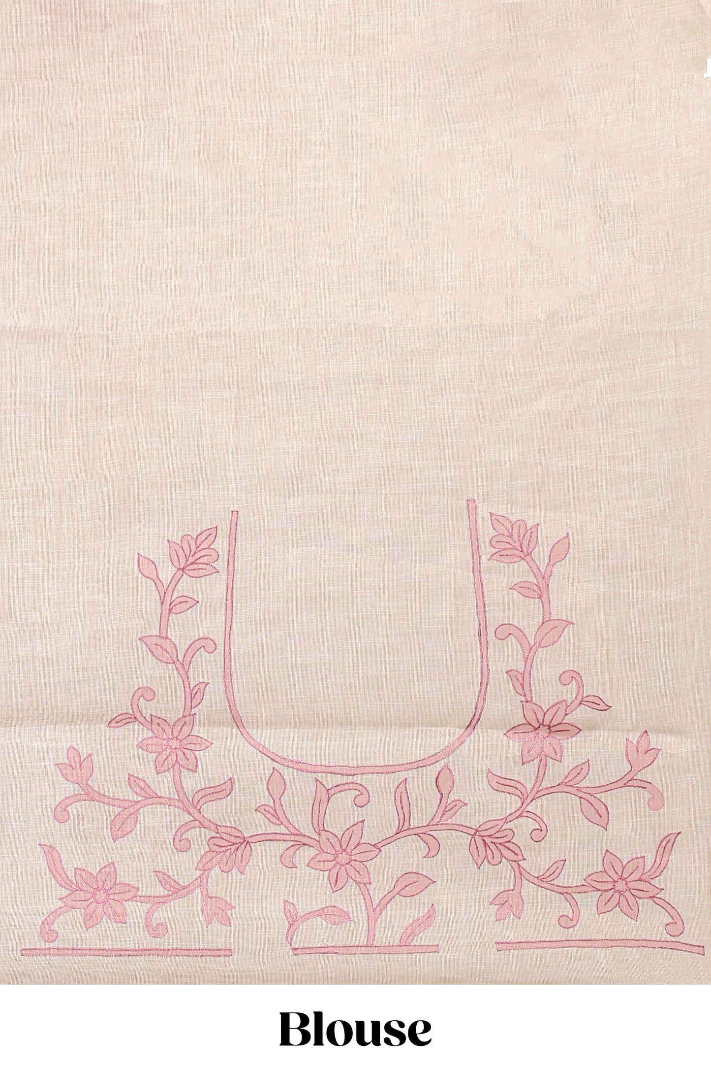 Cream floral design linen cotton saree with self zari border and matching printed blouse