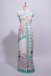 Elegant linen cotton saree with multicolourfloral vine print with a contrast border and printed pallu along with printed blouse