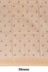 Ivory with yellow linen cotton saree with multicolourfloral vine print with a contrast border and printed pallu along with printed blouse