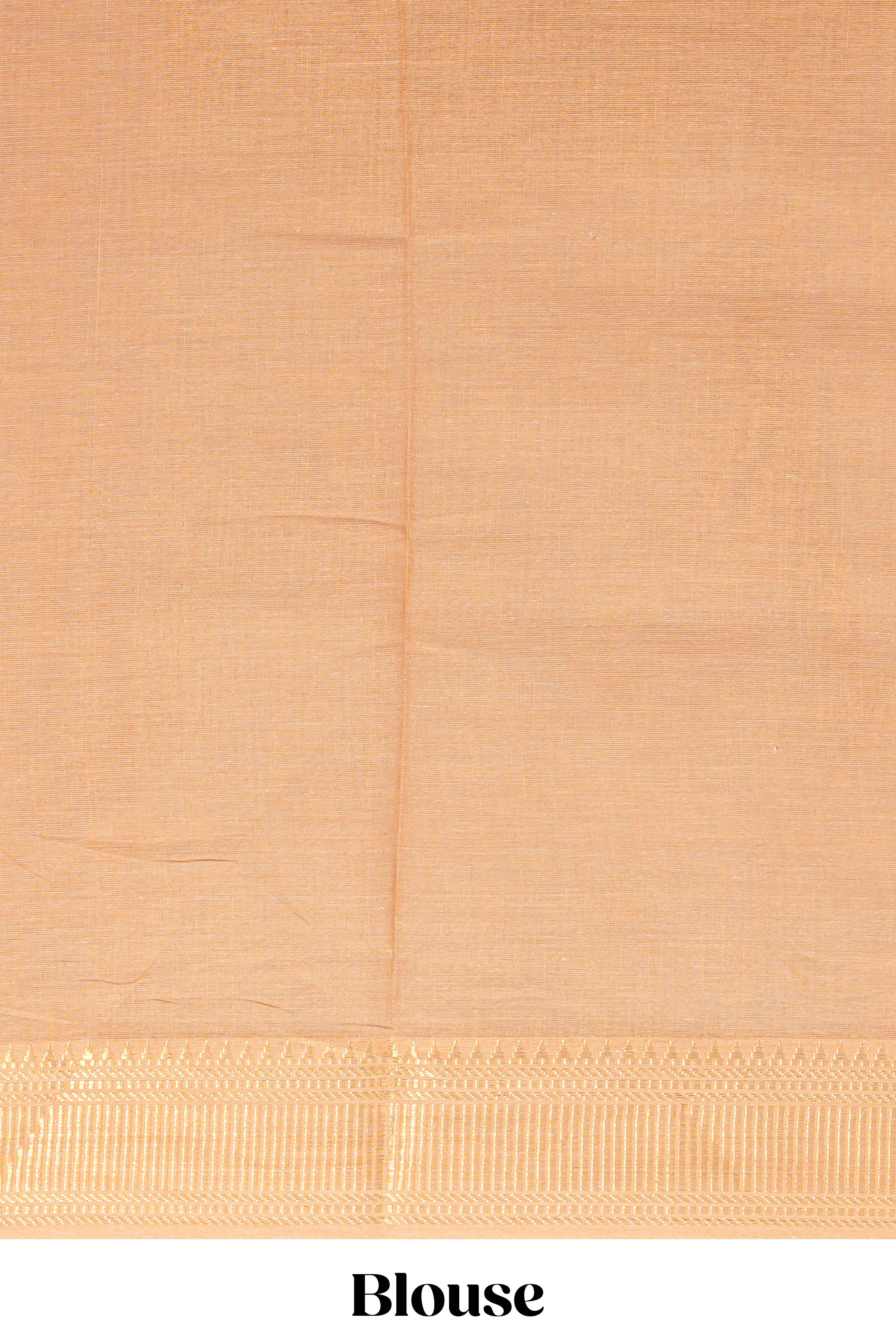 Linen saree with a orange colourfeaturing floral patterns with a contrastfloral printed pallu and zari border with tassel along with contrast blouse
