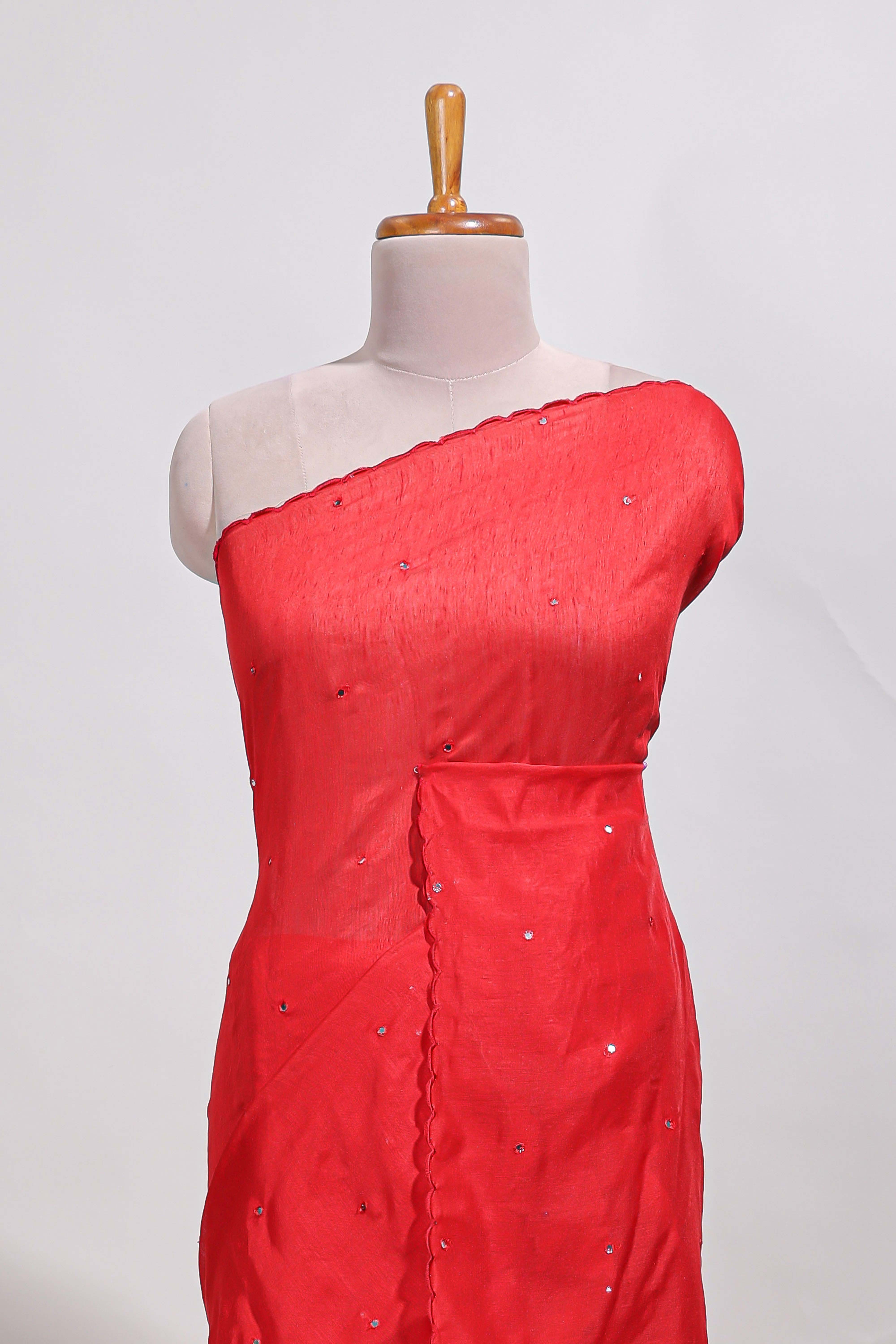 Rani pink with mirror worklinen cotton saree with patch work styleprinted blouse