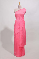 pink with mirror worklinen cotton saree with patch work styleprinted blouse