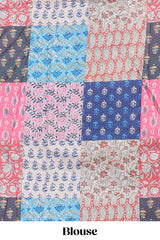 pink with mirror worklinen cotton saree with patch work styleprinted blouse