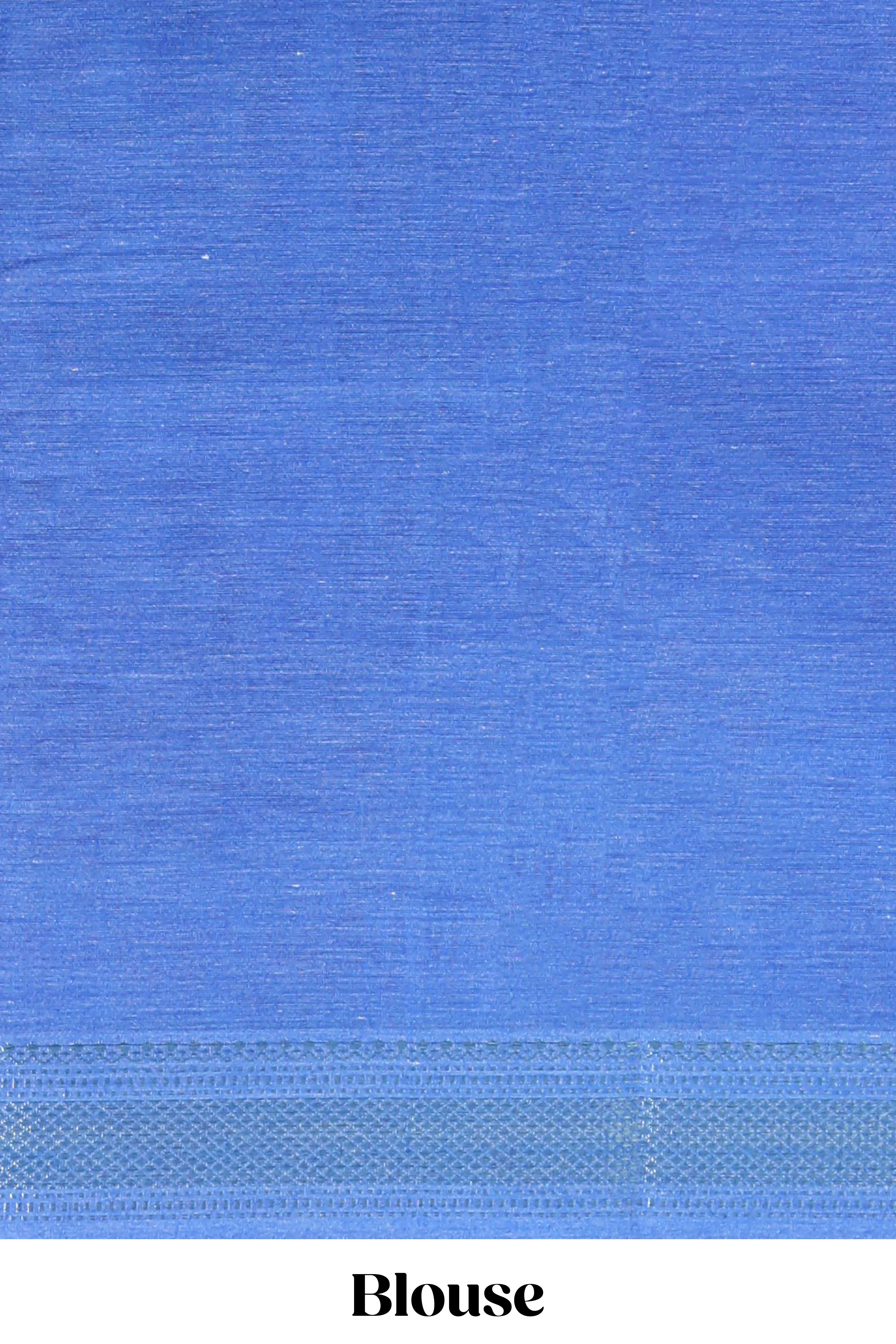 Bluelinen cotton saree chevron printed with floral printed border and plain blouse