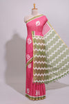 Pink butta design linen cotton saree with contrast border and chevron design pallu