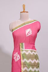 Pink butta design linen cotton saree with contrast border and chevron design pallu