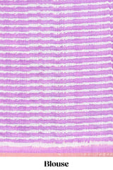 Blue geometric butta design linen cotton saree with contrast border and chevron design pallu