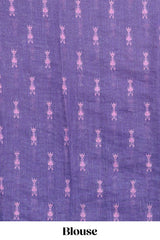 Pink geometric ikkat design linen cotton saree with contrast zari border and printed blouse