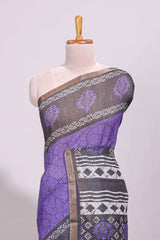 Violet crack design linen cotton saree with contrast zari border and printed blouse