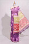 Purple round butta design linen cotton saree with self zari border and chevron printed blouse