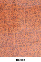 Beige tribal design warli print linen cotton saree with contrast orange zari border and warli design blouse