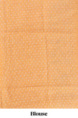 Mustard yellow checked motifs bottom floral & birds design linen cotton saree with self zari border and matching checked blouse
