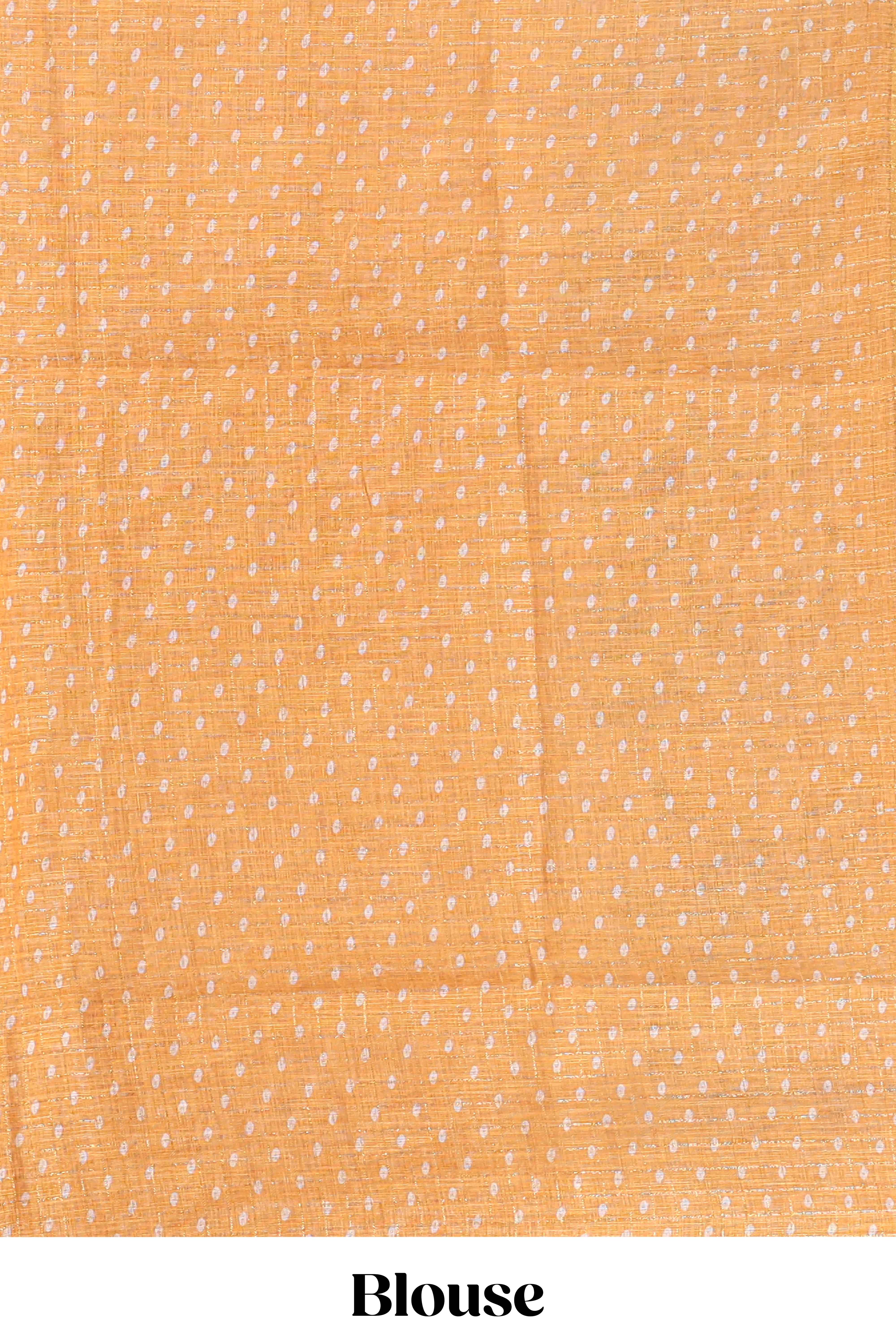 Mustard yellow checked motifs bottom floral & birds design linen cotton saree with self zari border and matching checked blouse