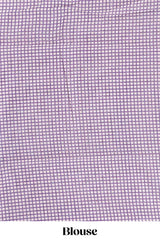 Purple mirror work embroidery checked design linen cotton saree with self zari border and matching checked blouse