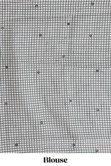 Green mirror work embroidery checked design linen cotton saree with self zari border and matching checked blouse