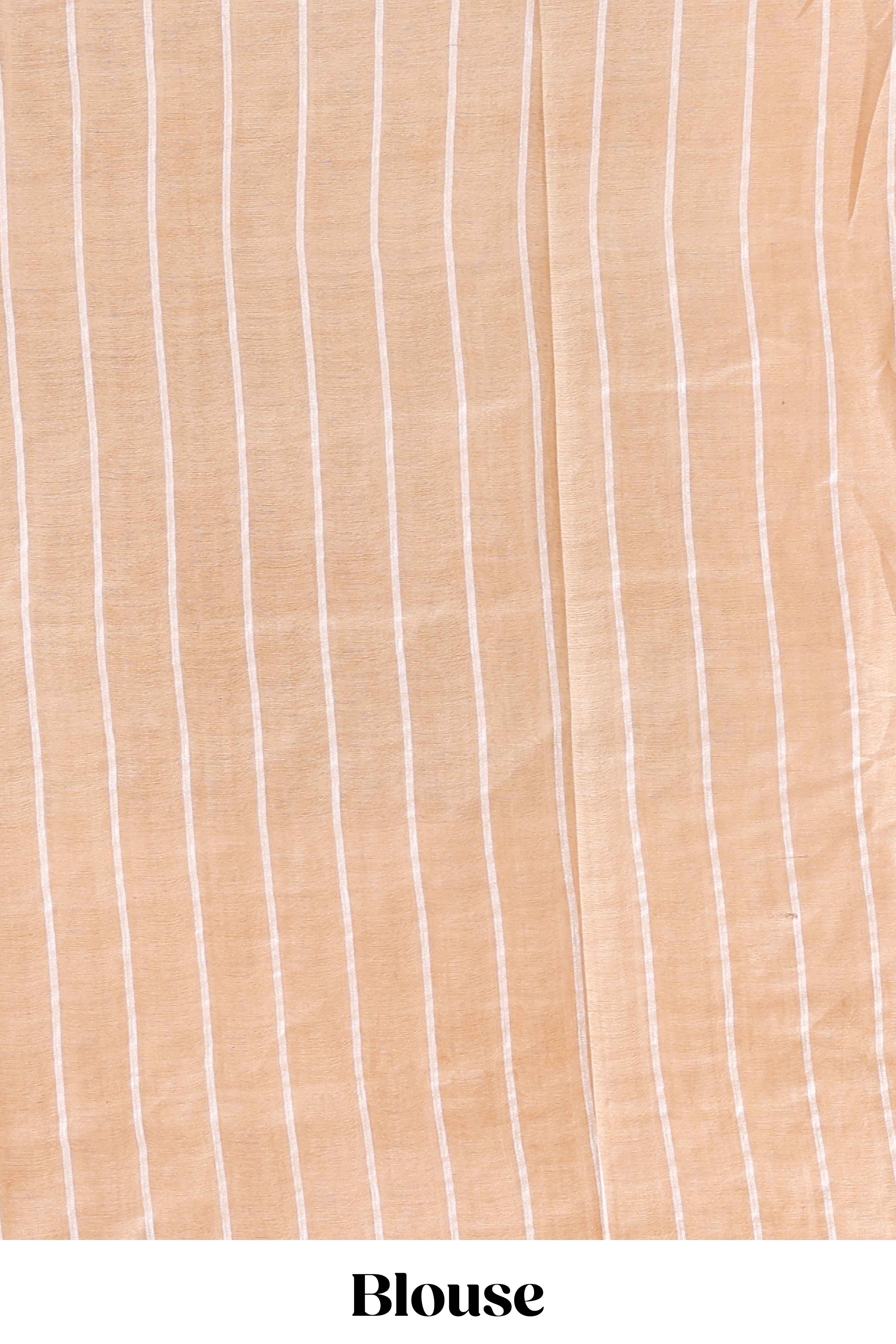 Magenta checked linen cotton saree with contrast border and striped blouse