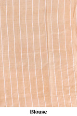 Green checked linen cotton saree with contrast border and striped blouse