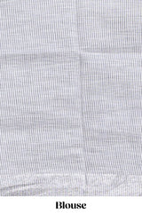 Grey unique motifs design linen cotton saree with self border and striped blouse